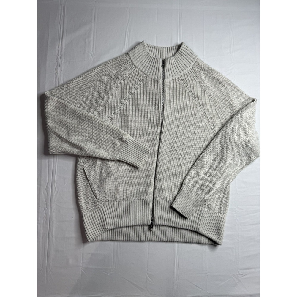 Athleta En Route Full Zip Sweater Women XL Magnolia White Fine Merino Wool Blend